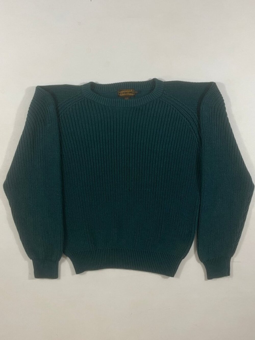 Vintage 90s Eddie Bauer Teal Shaker Knit Cotton Fisherman Crewneck Sweater XL